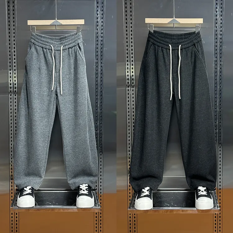 2026冬季男士新款宽松拼接直筒卫裤百搭潮流运动裤加绒厚款休闲裤
