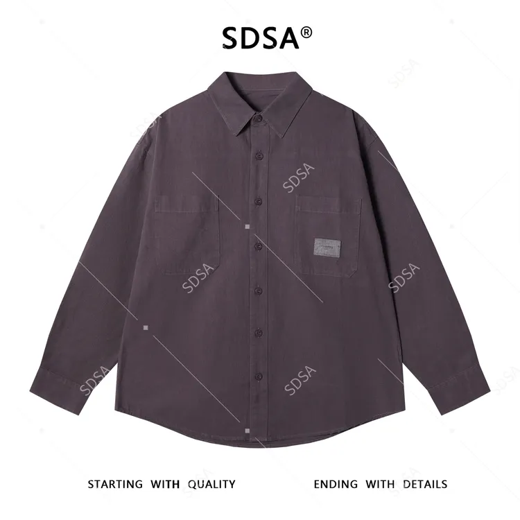 SDSA男士秋冬新款痞帅男装韩版休闲纯色口袋纽扣翻领长袖衬衫百搭