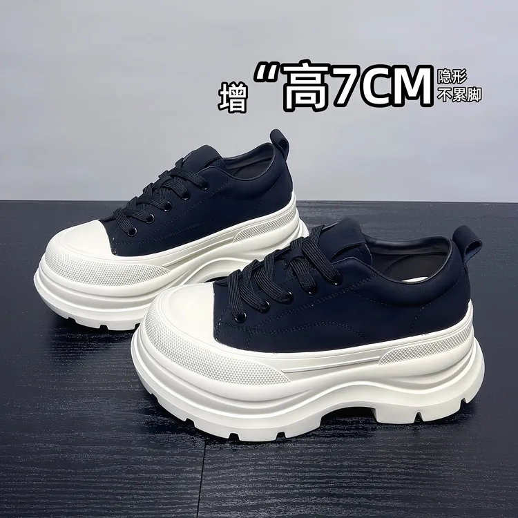 真皮厚底小白鞋女款2025秋季新款爆款增高小个子松糕休闲运动单鞋