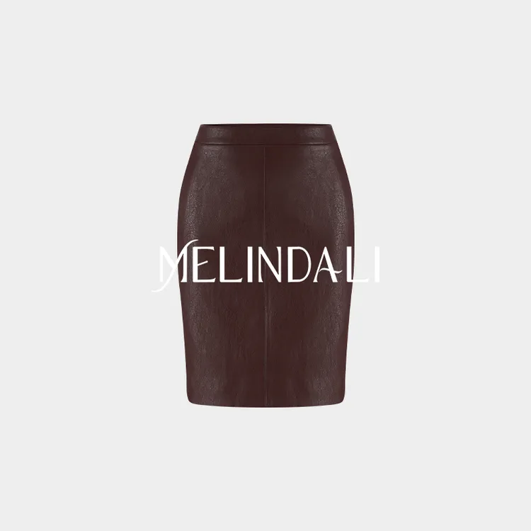 Melinda Li【奶油皮裙】复古老钱风环保蛋白皮修身直筒开叉长款半裙