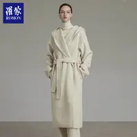 罗蒙女士秋冬新款长款带帽蚕丝驼绒羊毛大衣MN320868