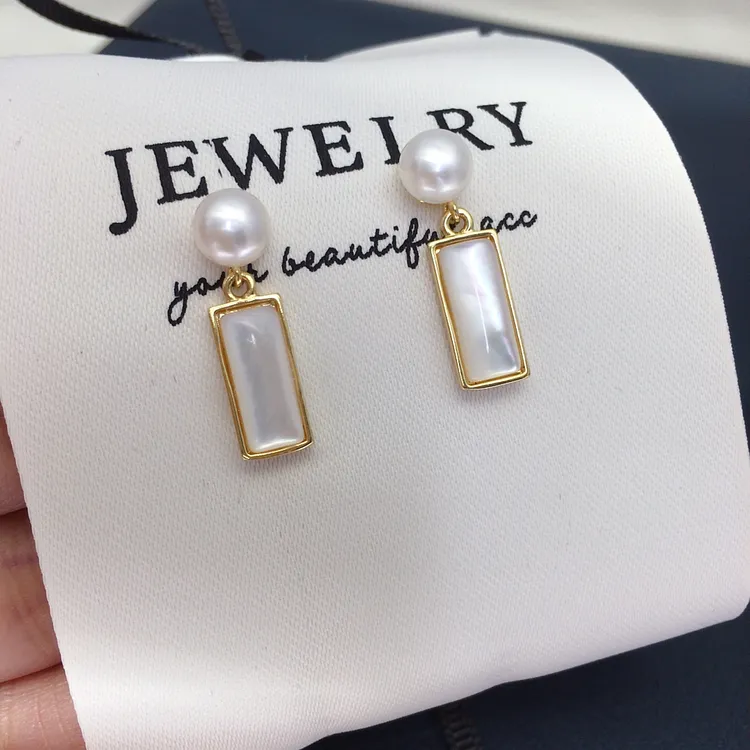 天然淡水珍珠耳钉时尚几何长条天然海贝灵动耳环高品质珍珠耳饰