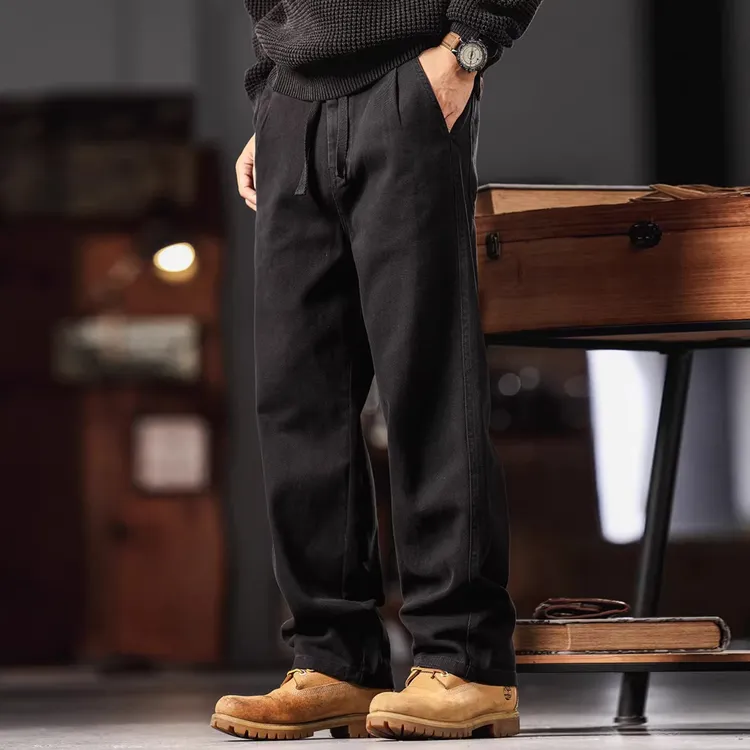 U&PURA美式复古重磅休闲裤男秋季新款潮牌宽松直筒炒洗工装长裤男