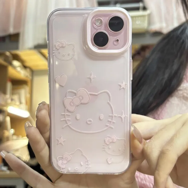 BANCA线条粉爱心KT头适用iPhone16/15手机壳苹果华为vivo小米oppo