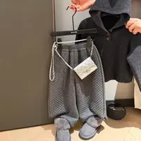 5807高质感灰色立体菱格加棉加厚儿童休闲裤