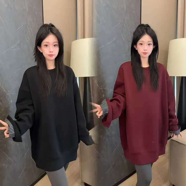 二姐的宝藏秋款上新小众设计百搭韩版宽松假两件拼接款卫衣#25358