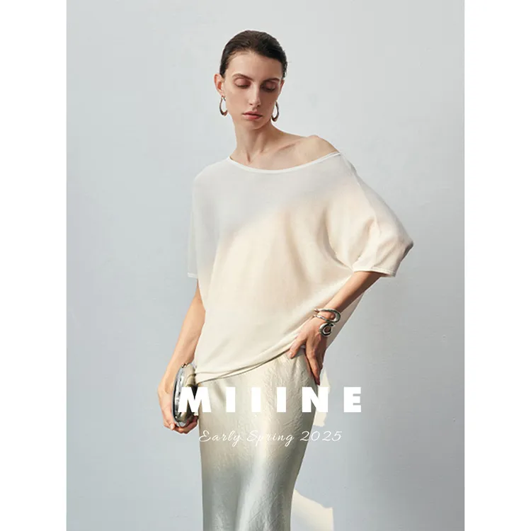 MIIINE 极简慵懒风卷边中袖针织衫 轻薄凉感百搭针织上衣女