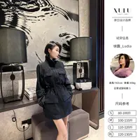 XULU原创新款黑色工装风立领连衣裙多口袋抽绳收腰中长款外套裙