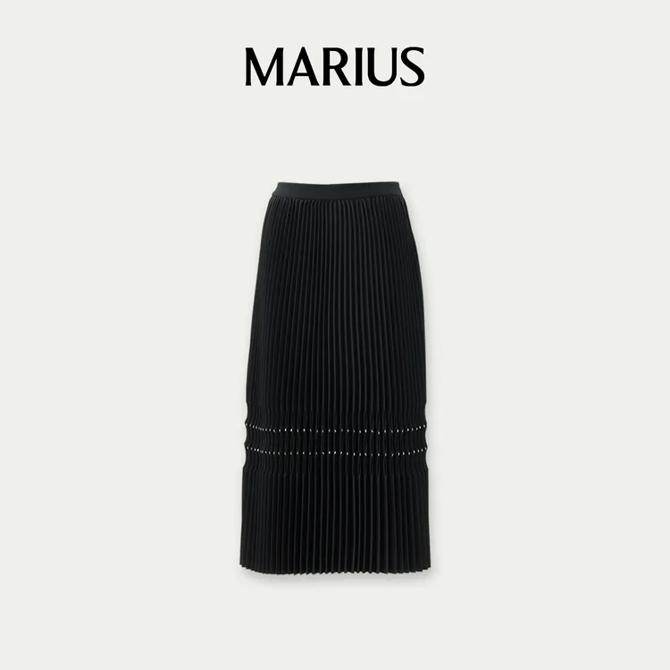 MARIUS"月牙半裙"手工钉珠肌理干爽垂坠A型百褶裙