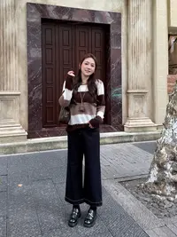 NANJIE/楠姐【时光画布】秋季撞色条纹INS风圆领毛衣XNS6635