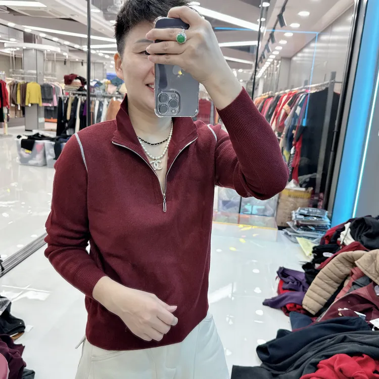 简约半开领水貂绒里6色立领毛衫6120品