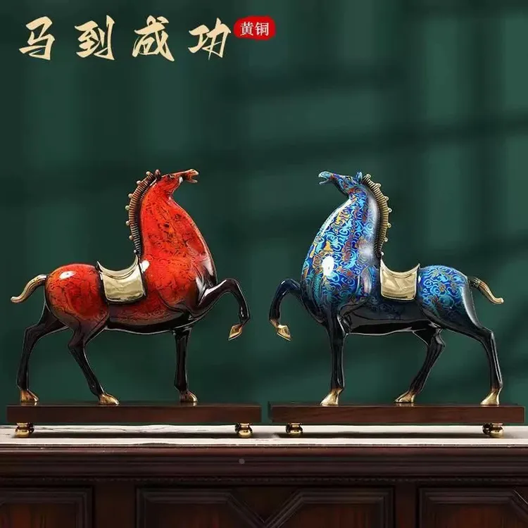 黄铜高档马到成功摆件大漆工艺酒柜装饰品办公室商务领导乔迁礼品