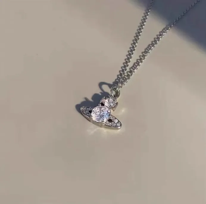 钛钢项链 不规则方形土星满钻项链小众时髦精致锁骨链