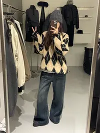 zizi@30263  衣长66 韩系菱格套头毛衣  11-7