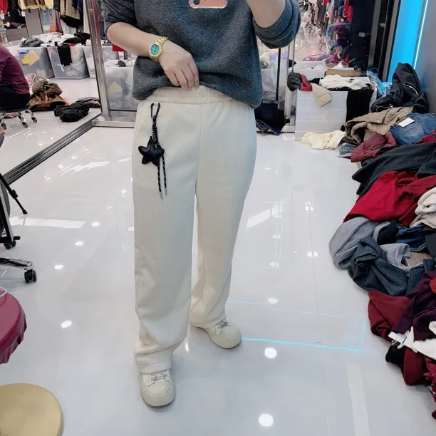 韩版仿羊绒2色松紧腰百搭小直筒休闲裤813欧美