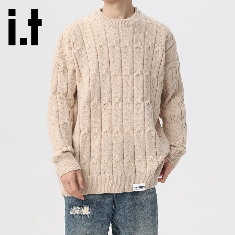 it:CHOCOOLATE美式潮牌个性麻花纹针织毛衣男士秋冬保暖打底衫潮
