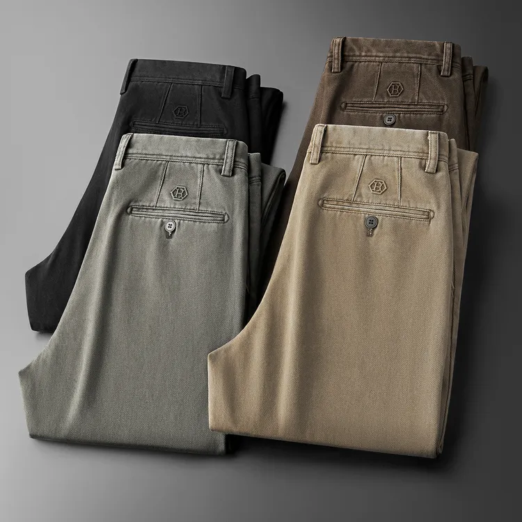 【100%纯棉】秋冬斜纹百搭长裤高端重磅棉质厚款宽松直筒男士休闲裤