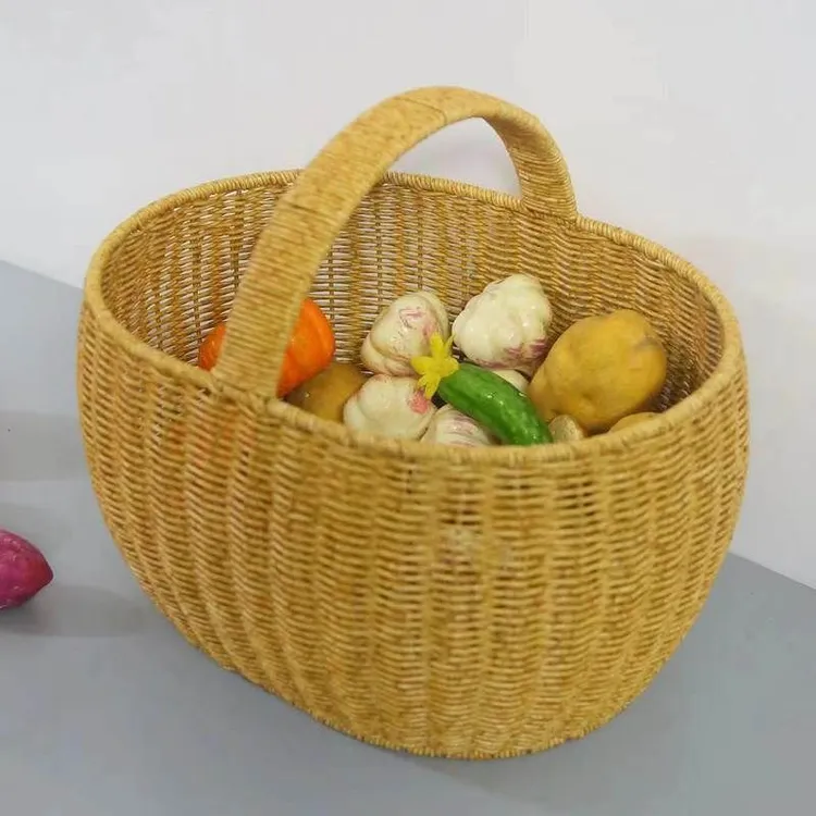 手提菜篮子家用收纳篮仿藤铁架编织田园风大号南瓜手提篮采摘篮