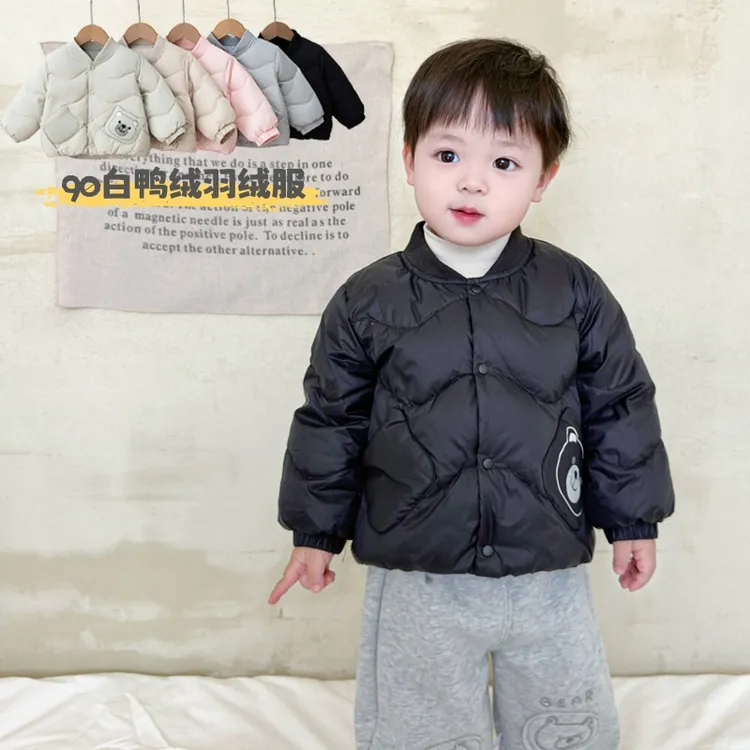 男女儿童冬季羽绒服外套宝宝90白鸭绒内胆棒球服卡通保暖衣服冬装