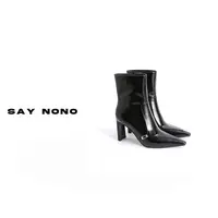 Say nono 吸晴单品头层羊漆皮时髦高跟百搭时装靴