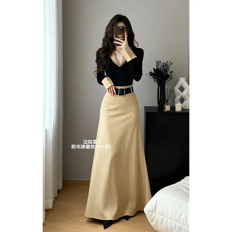 【同款性价比】时尚极简风套装女高级感气质修身针织衫半身裙两件套