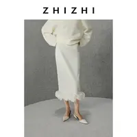 致知 催雪云 立体花朵装饰直筒半裙微皱肌理25年新款ZZ2EAWBT114