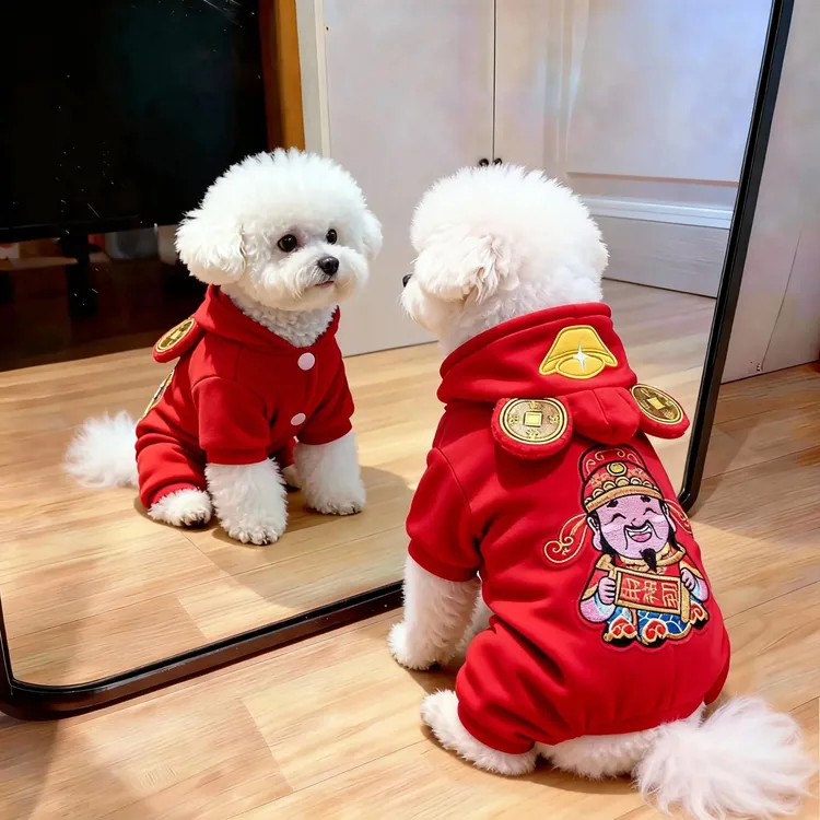 狗狗衣服秋冬款喜庆财神四脚变身装泰迪比熊小狗幼犬保暖猫咪衣服