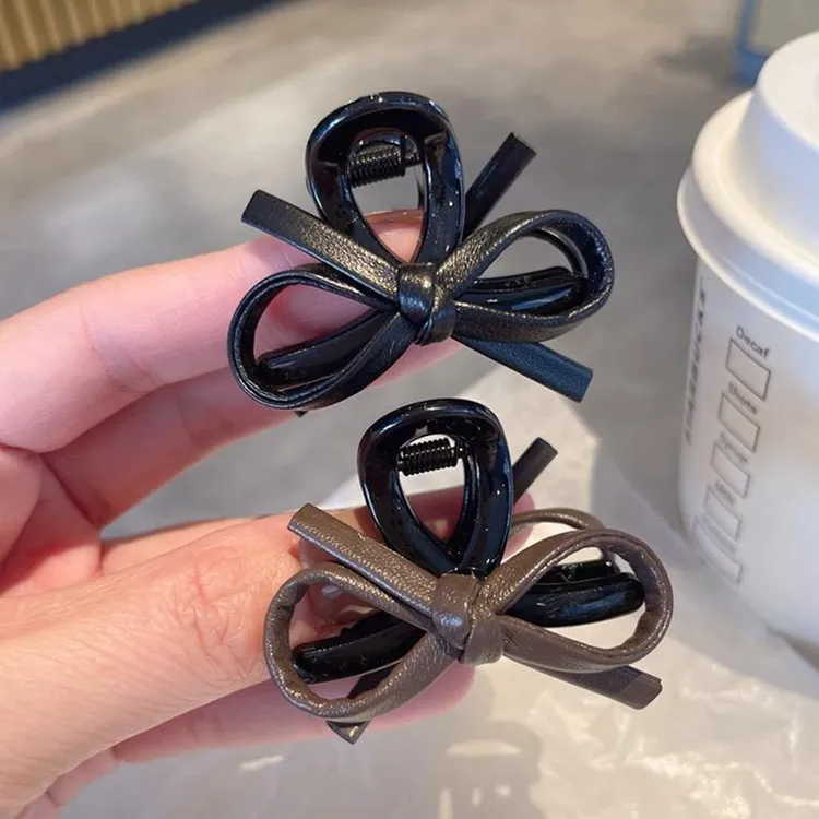 韩国东大门公主头皮质蝴蝶结小抓夹发夹马尾抓盘发鲨鱼夹发卡发饰