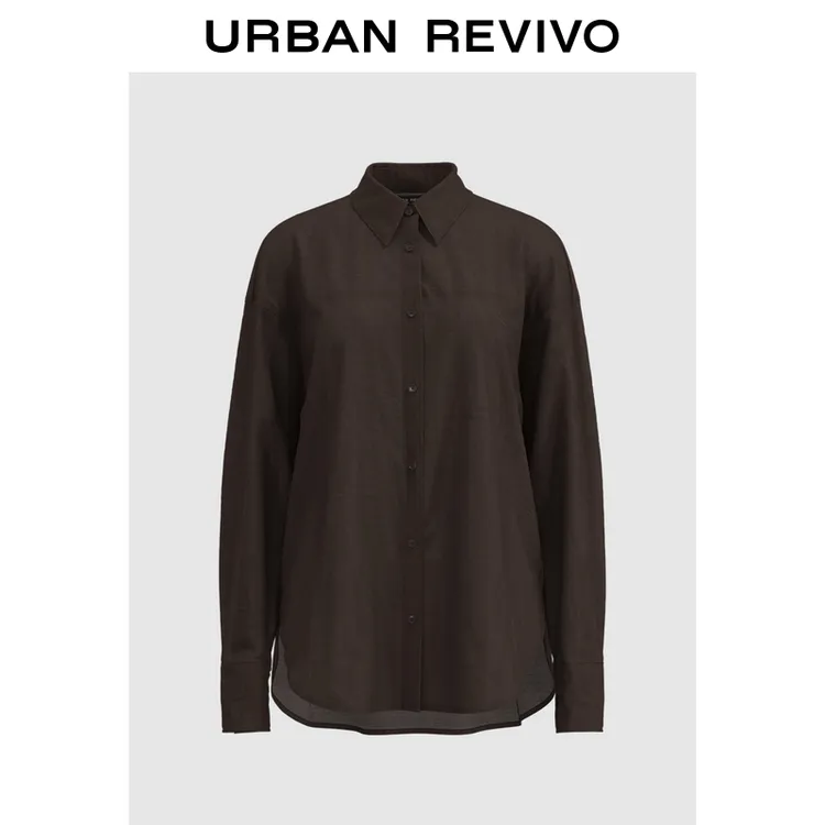 UR2026春季新款女装复古纽扣宽松开襟衬衫UWM250100+