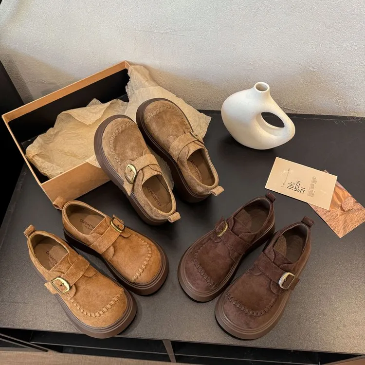 【麦】厚底勃肯鞋女新款小个子增高复古单鞋子英伦风圆头鞋69203