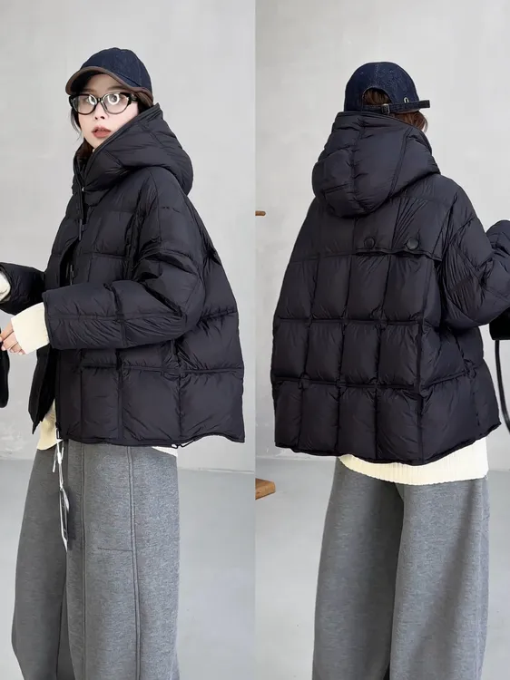 月月 2025秋冬【纽约时报】白鸭绒休闲连帽方块羽绒服 2510C6844