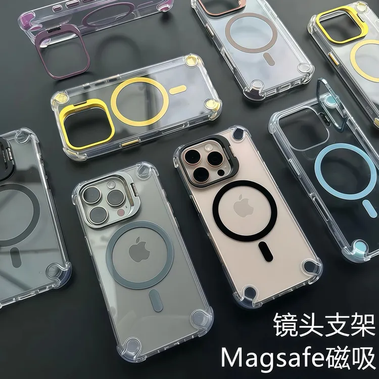 【气囊+镜头支架】适用苹果16promax手机壳透明iPhone12/13/14/15套