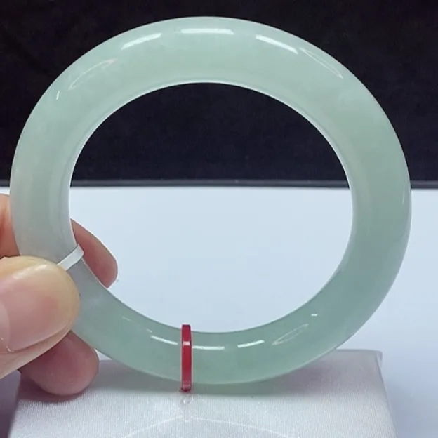 54圈冰甜绿胖圆条细腻通透甜阳绿高货漏Yz625翡翠玉镯女款绿色