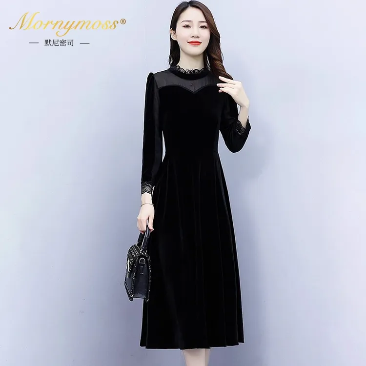 默尼密司品牌金丝绒连衣裙女2025秋冬季新款时尚优雅气质裙子