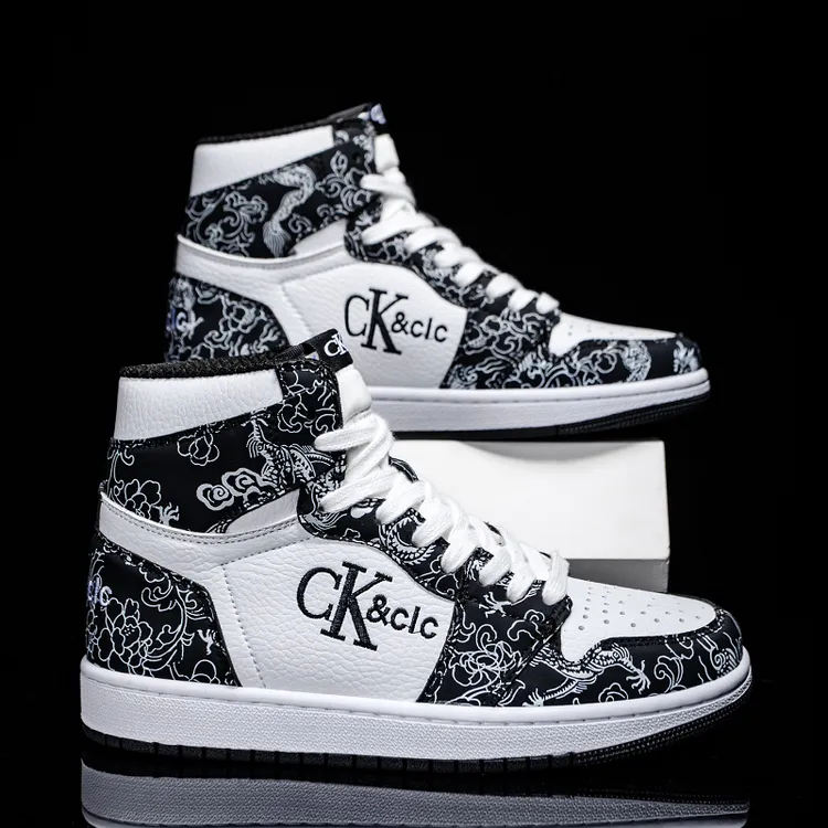 【定制】ck&clc真皮高帮休闲龙纹高端软皮板鞋时尚干净感轻奢板鞋