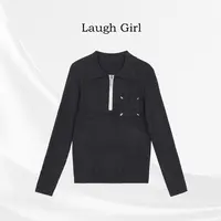 楚楚君 Laugh girl【视觉赢家】polo领半拉链刺绣针织上衣XL531171J