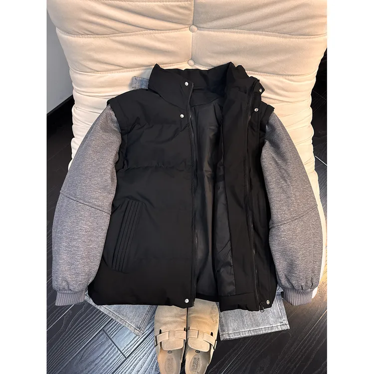 cleanfit假两件可拆卸连帽马甲棉服男款冬季美式复古棉衣外套帽衫