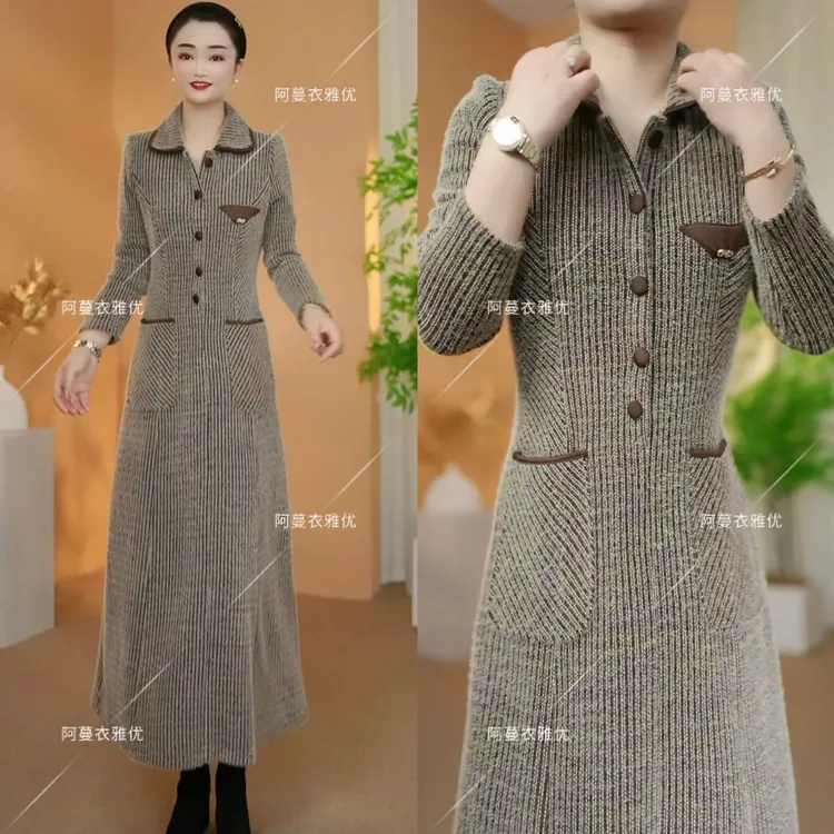 【衣雅严选】8222-2517#新款加厚优雅保暖显瘦翻领高腰连衣裙