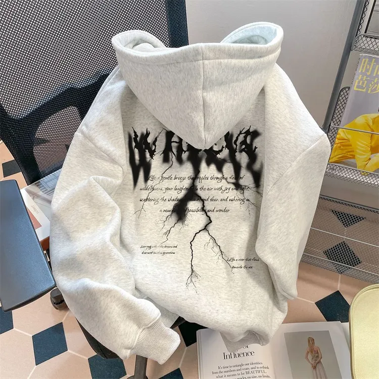 防棉华棉复合牛奶丝300克银狐绒400克 宽松秋冬百搭连帽卫衣