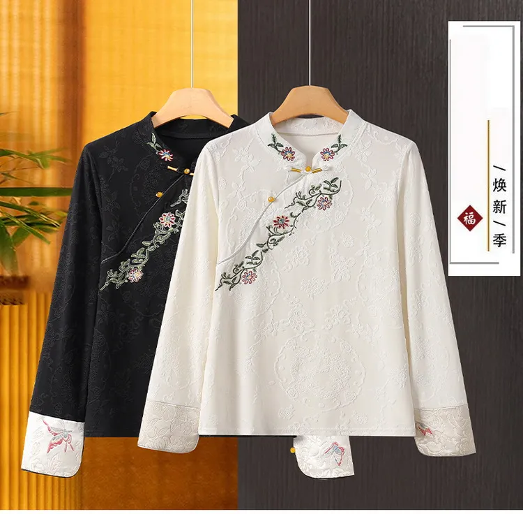 新中式秋冬加绒保暖立领复古打底衫国风气质百搭长袖衬衫春秋上衣