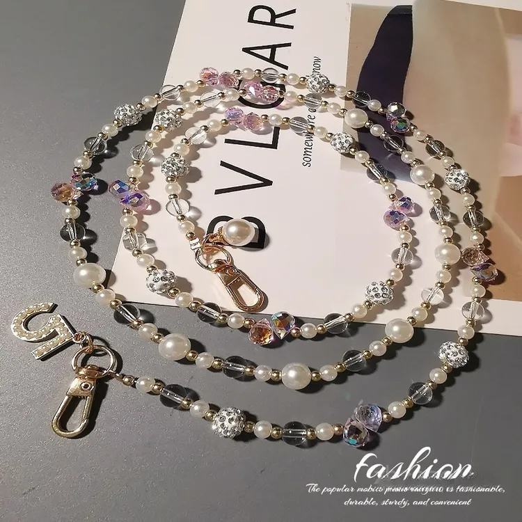 奢华高级感水晶手机挂链长款斜挎手机挂绳挂脖防丢手机链包包挂饰