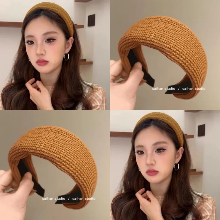 这个发箍颜值怎样~秋冬纯色针织毛线发箍女宽边头箍