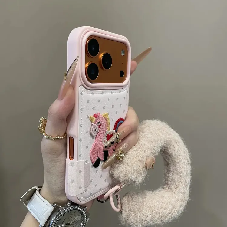 可爱豹纹星星刺绣小马适用苹果17promax手机壳16pro创意15女14pm