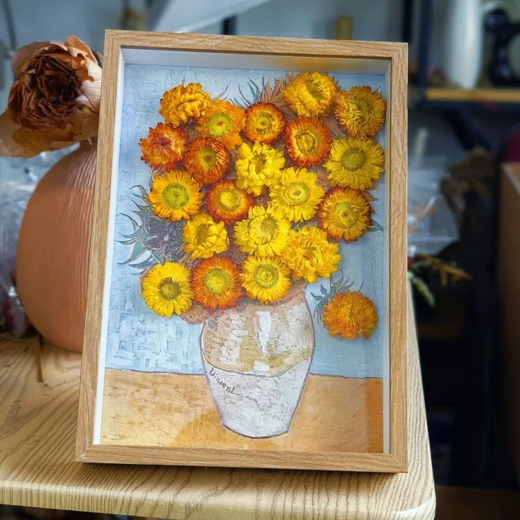 创意干花成品相框摆件高级感挂装饰画ins装饰品摆件礼物梵高向日