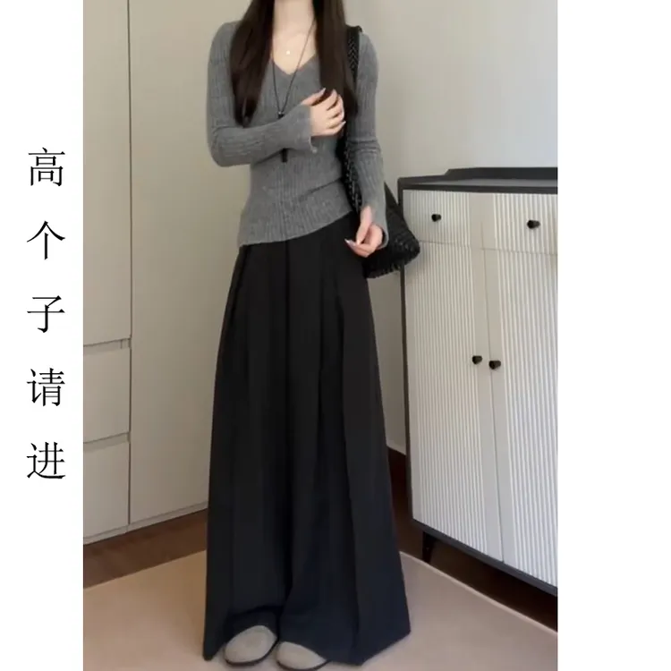 裤长112cm高个子加长灰色西装裤女高腰百搭垂感阔腿裤休闲拖地裤