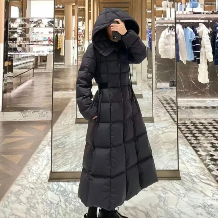 蒙口羽奢M女白鹅绒 在逃公主Faucon 超长款过膝到脚踝修身显瘦羽