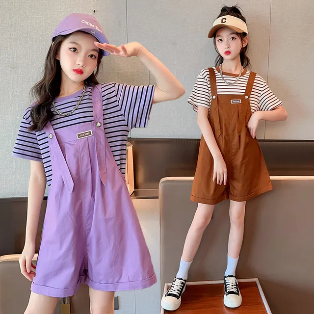 女童背带裤套装夏季裙裤2025新款大儿童洋气吊带裤女孩夏天两件套