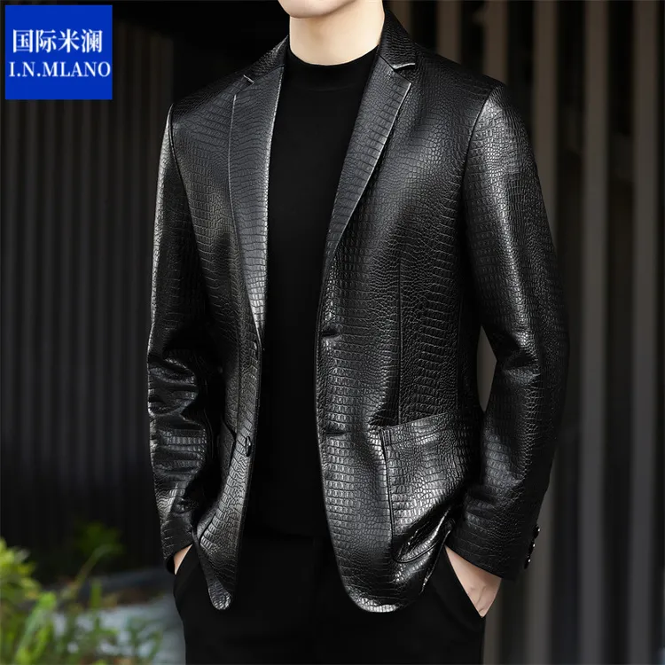 【羊皮】正品真皮皮衣休闲西服男士韩版修身高档西装潮流时尚外套男