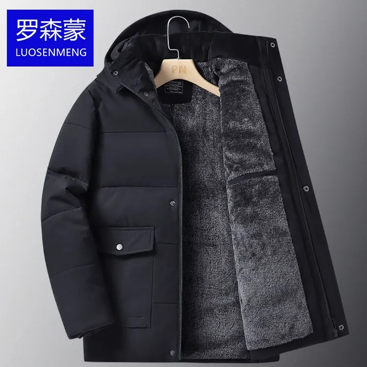 男士冬季保暖棉服爸爸装连帽大码冬款加绒加厚棉衣抗寒中老年棉袄