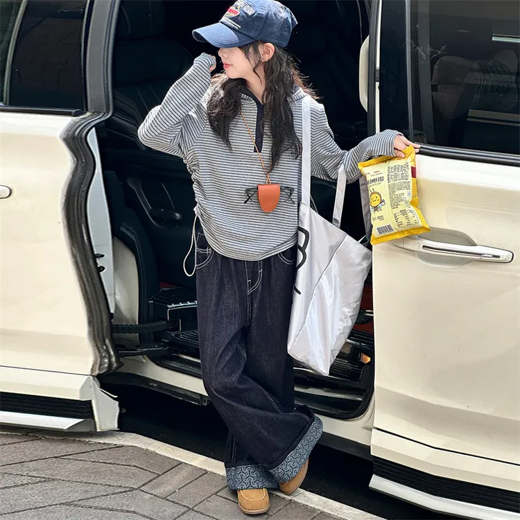 潮酷女童卫衣套装秋季韩版中大童8-15岁儿童休闲条纹两件套春秋款
